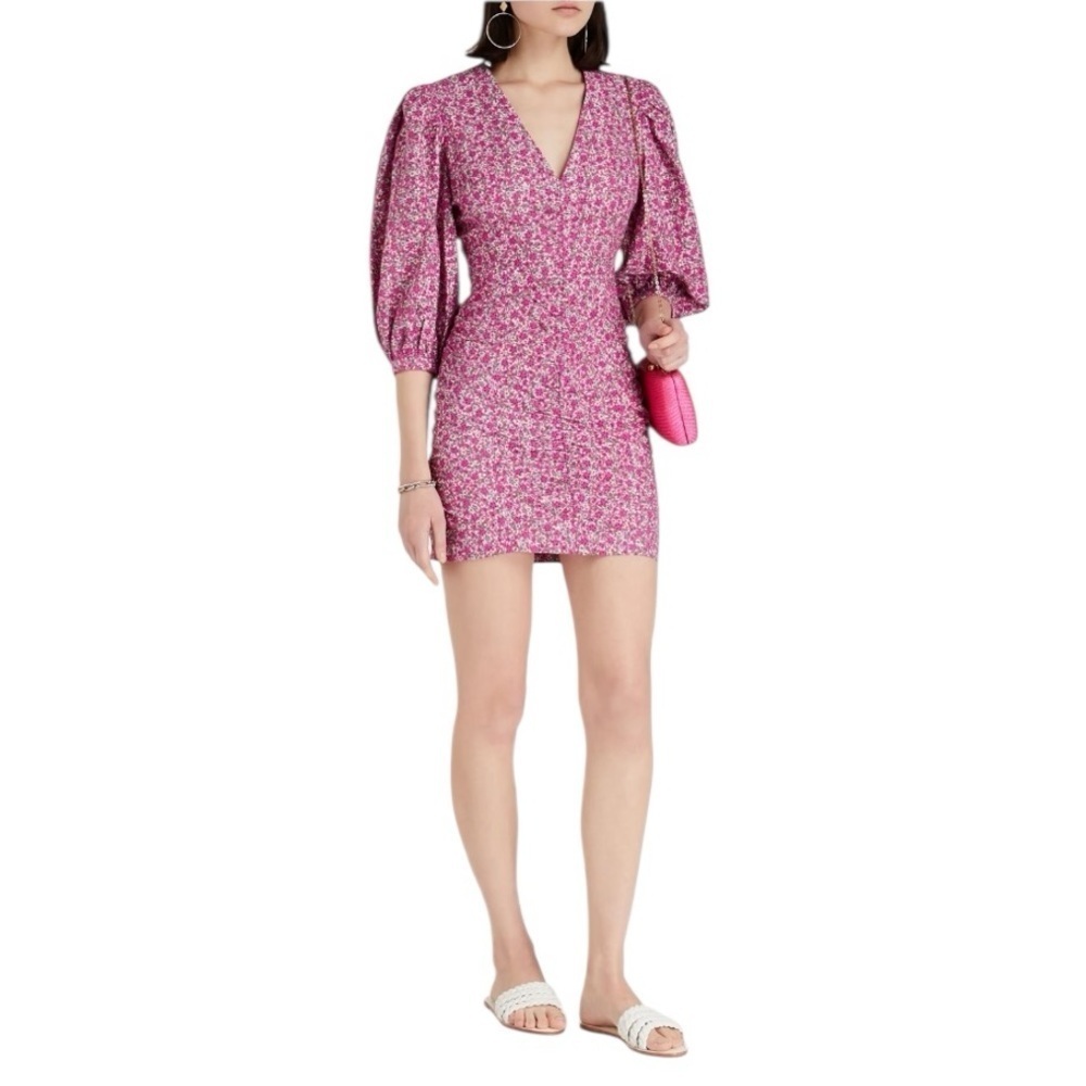 MAJE - Floral Print Broderie Anglaise Cotton Mini Dress Pink Sz 42 (US 10)